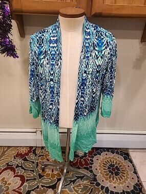 Ruby Rd. Cardigan Sweater 3x Green Multicolor Knit Open Front Long Sleeve